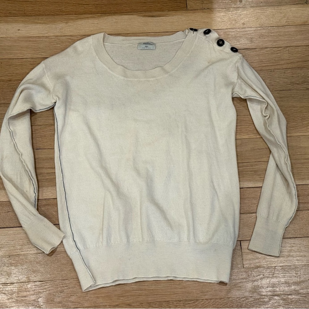 Madewell Wallace Cream Ivory Merino Wool Button Sweater XS